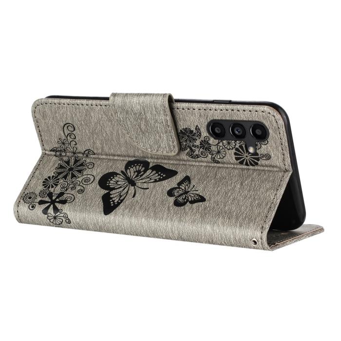 Bild 2, Samsung Galaxy A27 5G Fodral Läder Fjärilar Grå
