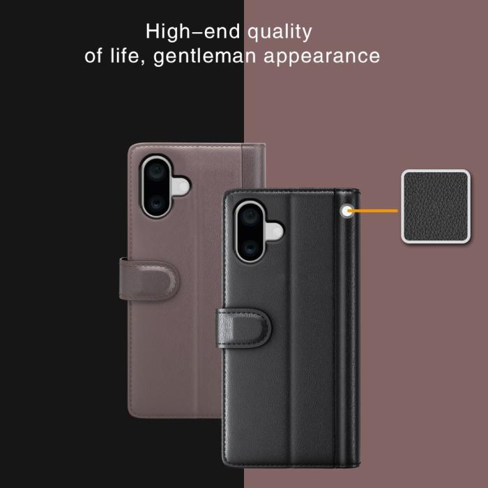 Bild 5, iPhone 16 Plus Fodral Premium Äkta Läder Svart
