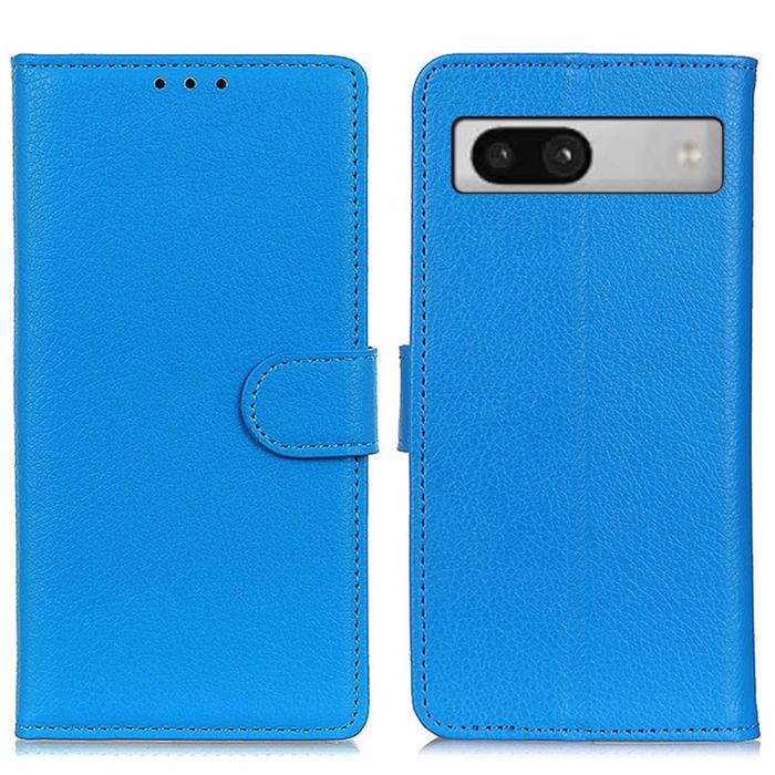 Bild 1, Google Pixel 7A Fodral Litchi Läder Blå