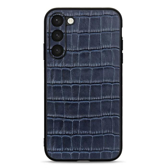 Bild 1, Samsung Galaxy S23 Plus Skal Äkta Läder Krokodil Textur Blå