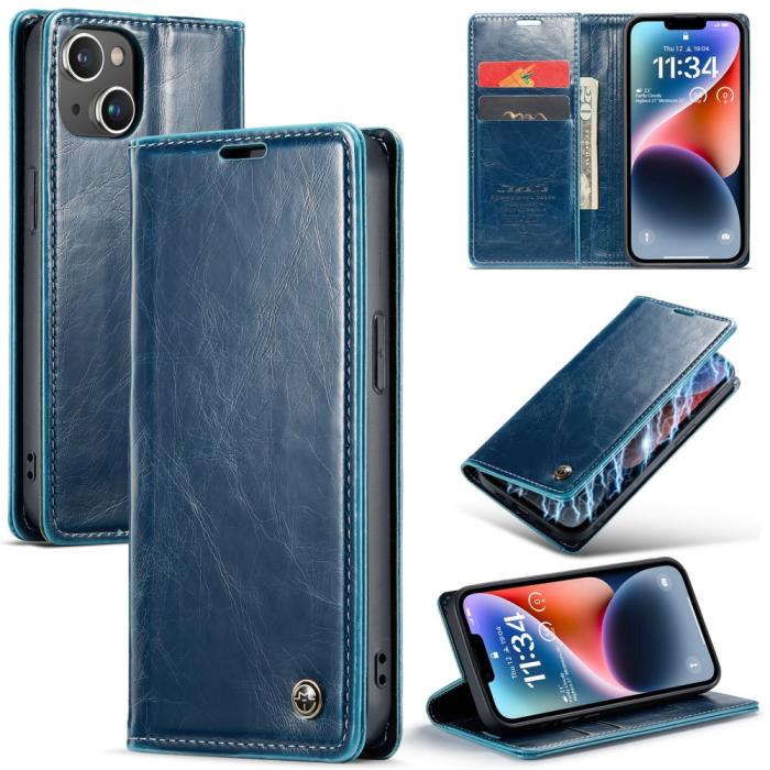 Bild 1, CASEME iPhone 15 Plus Fodral Oil Wax Flip Blå