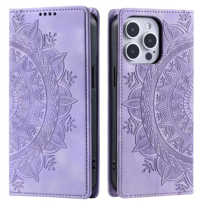Bild 1, iPhone 16 Pro Max Fodral Mandala Flip Läder Lila