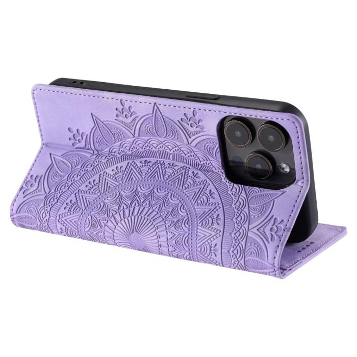 Bild 4, iPhone 16 Pro Max Fodral Mandala Flip Läder Lila