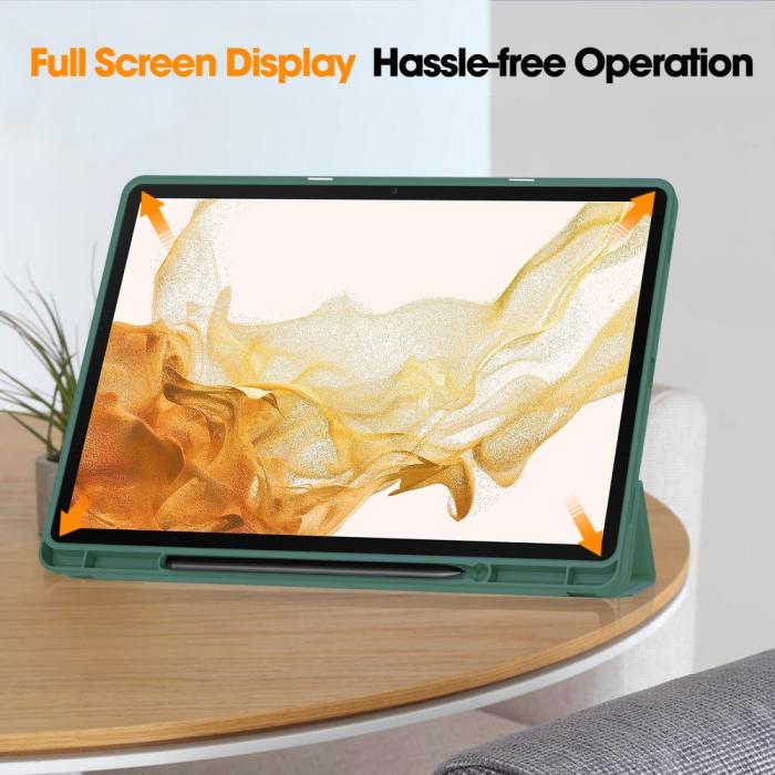 Bild 4, Samsung Galaxy Tab S9 Plus Fodral Tri-Fold Pennhållare Svartgrön