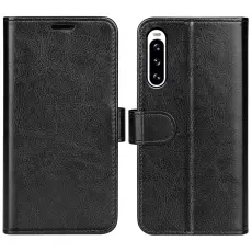 Sony Xperia 10 V Fodral Crazy Horse Läder Svart