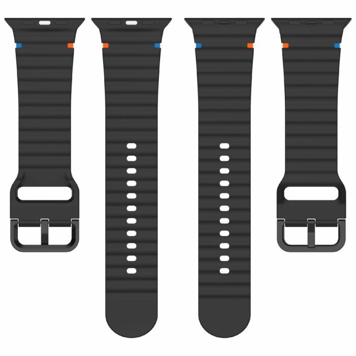 Bild 5, Apple Watch 42/44/45/46/49 mm Armband Silikon Wave Svart