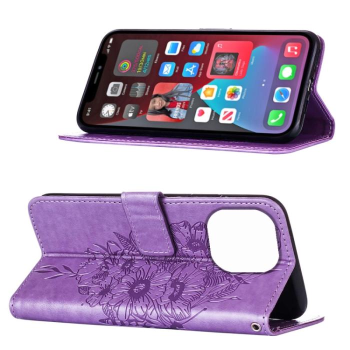 Bild 4, iPhone 14 Pro Max Fodral Fjäril Tryck Lila
