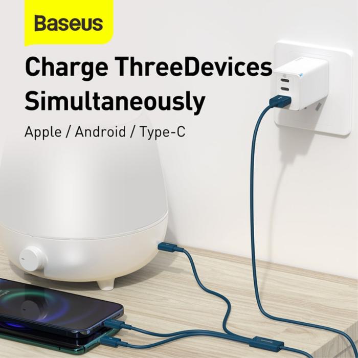 Bild 6, BASEUS 1.5 m 3in1 USB-C/Lightning/MicroUSB Blå
