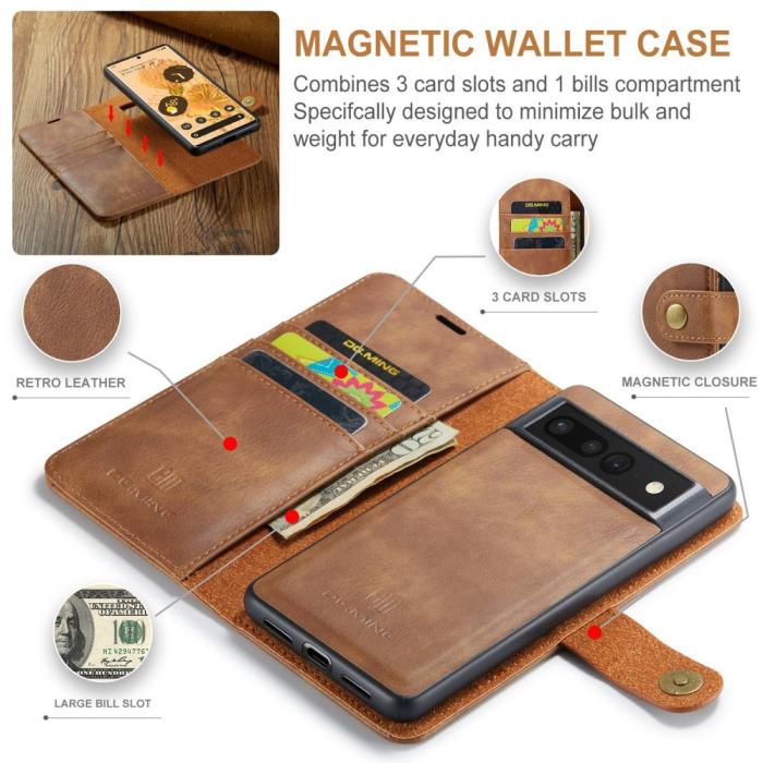 Bild 4, DG.MING Google Pixel 7 Pro 2in1 Magnet Fodral / Skal Brun