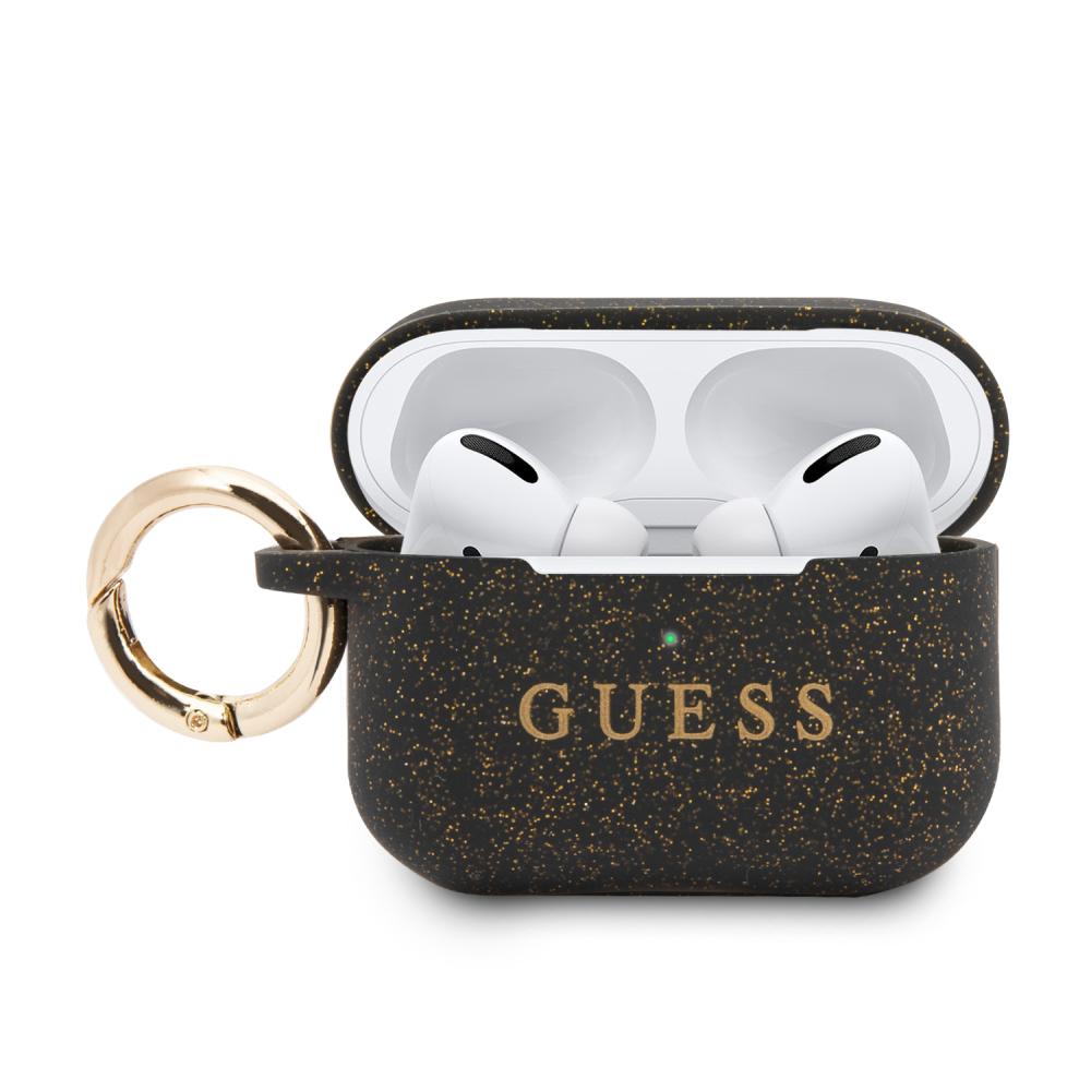 Guess AirPods Pro Skal Silikon Glitter Nyckelring Svart