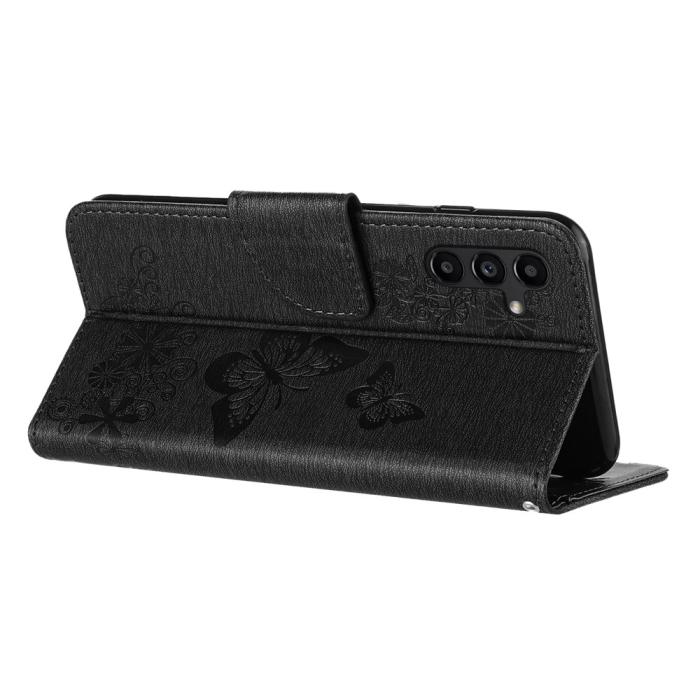 Bild 2, Samsung Galaxy A27 5G Fodral Läder Fjärilar Svart