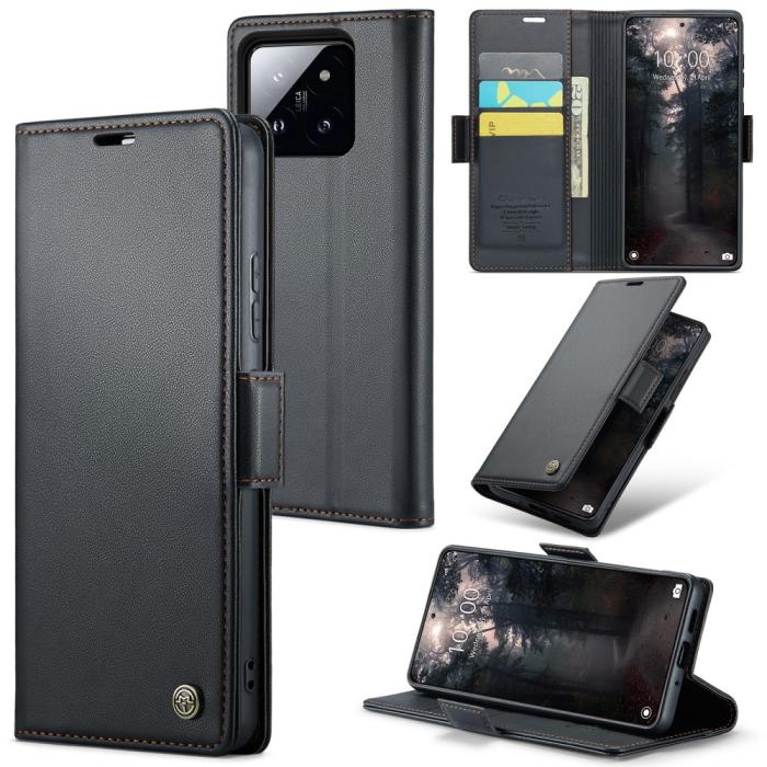 Bild 1, CASEME Xiaomi 14 Fodral RFID Litchi Läder Svart