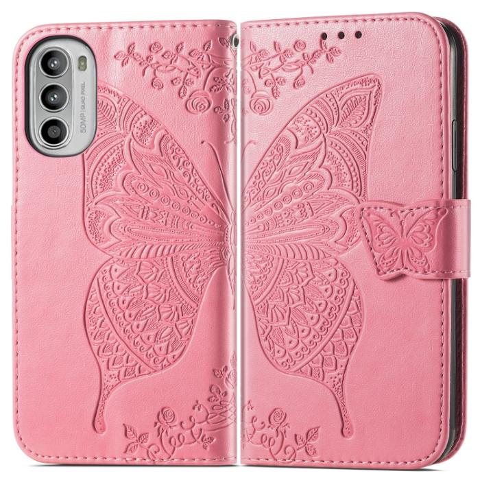 Bild 2, Motorola Moto G52/G82 Fodral Fjäril Tryck Rosa