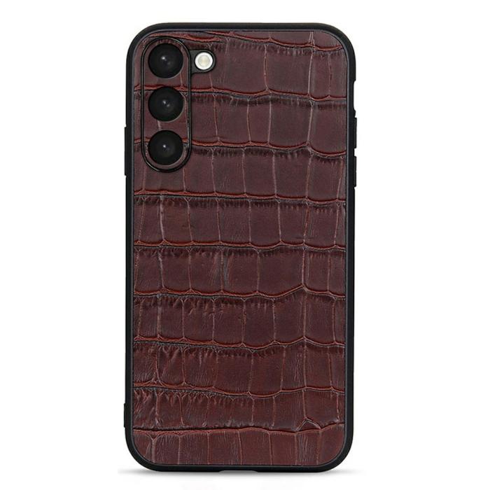 Bild 1, Samsung Galaxy S23 Plus Skal Äkta Läder Krokodil Textur Brun