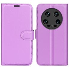 Xiaomi 14 Ultra Fodral Litchi L&auml;der Lila