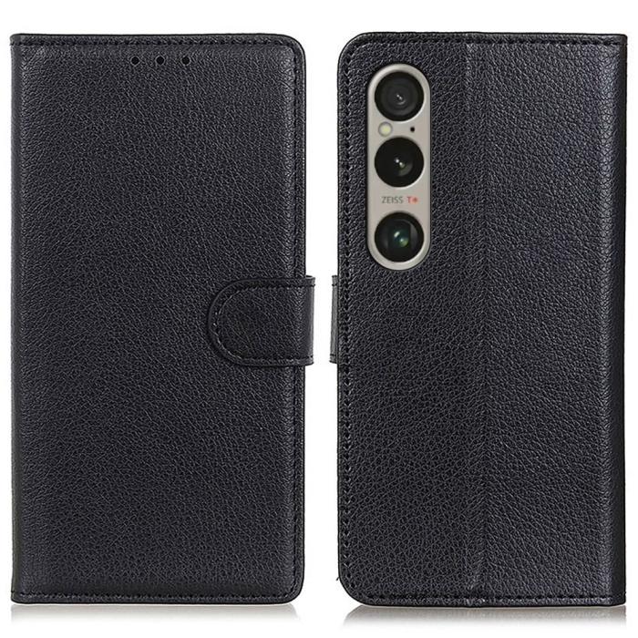 Bild 1, Sony Xperia 1 VI Litchi Läder Fodral Svart