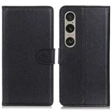 Sony Xperia 1 VI Litchi Läder Fodral Svart