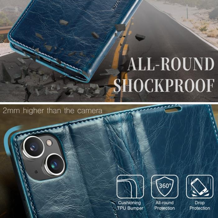 Bild 6, CASEME iPhone 15 Plus Fodral Oil Wax Flip Blå