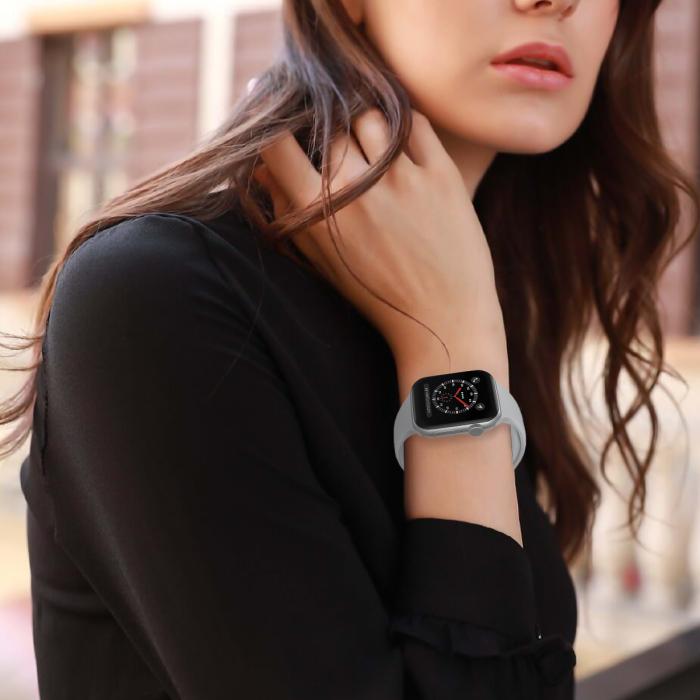 Bild 5, Apple Watch 38/40/41 mm Silikon Armband (M/L) Ljus Grå
