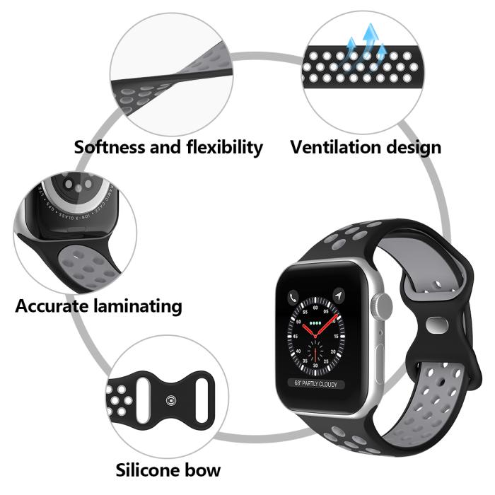 Bild 5, Sportarmband Dual-Color Apple Watch 41/40/38 mm (S/M) Svart/Grå
