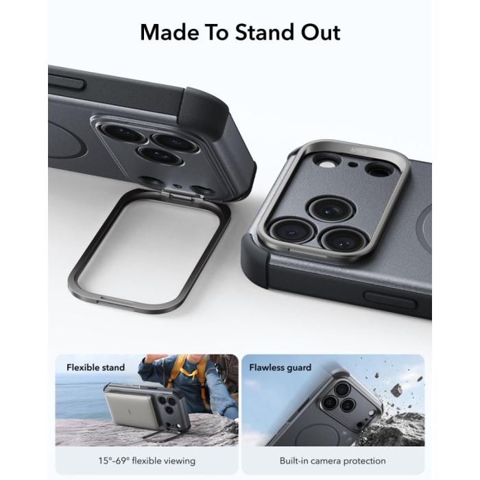 Bild 4, ESR iPhone 18 Pro / 17 Pro Skal MagSafe Cyber Tough Kickstand Grå