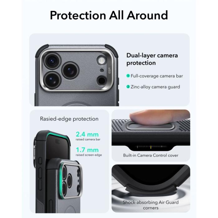 Bild 5, ESR iPhone 18 Pro / 17 Pro Skal MagSafe Cyber Tough Kickstand Grå