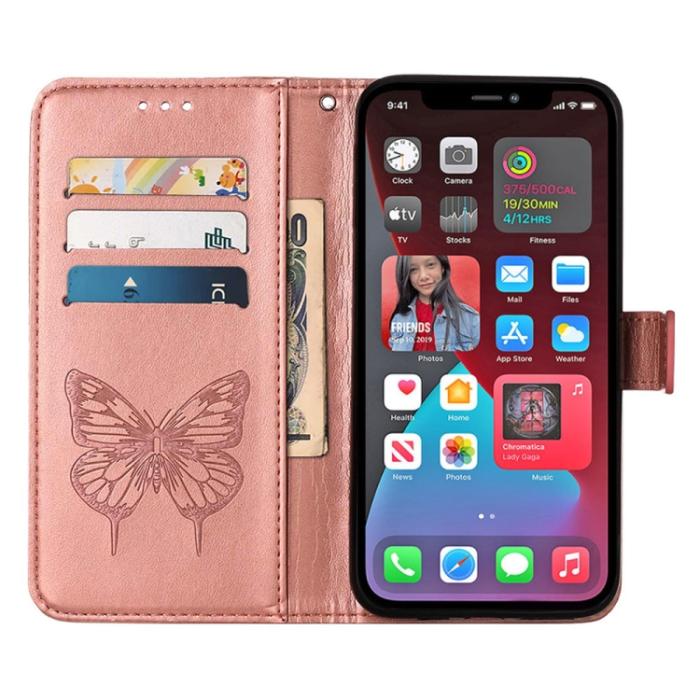Bild 3, iPhone 14 Pro Max Fodral Fjäril Tryck Roséguld