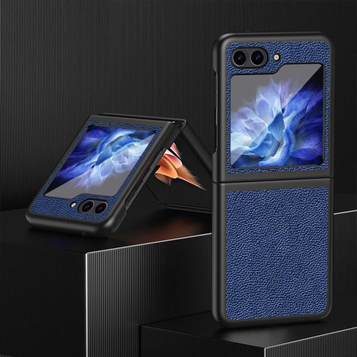 Bild 2, Samsung Galaxy Z Flip 5 Skal Litchi Läder Safirblå