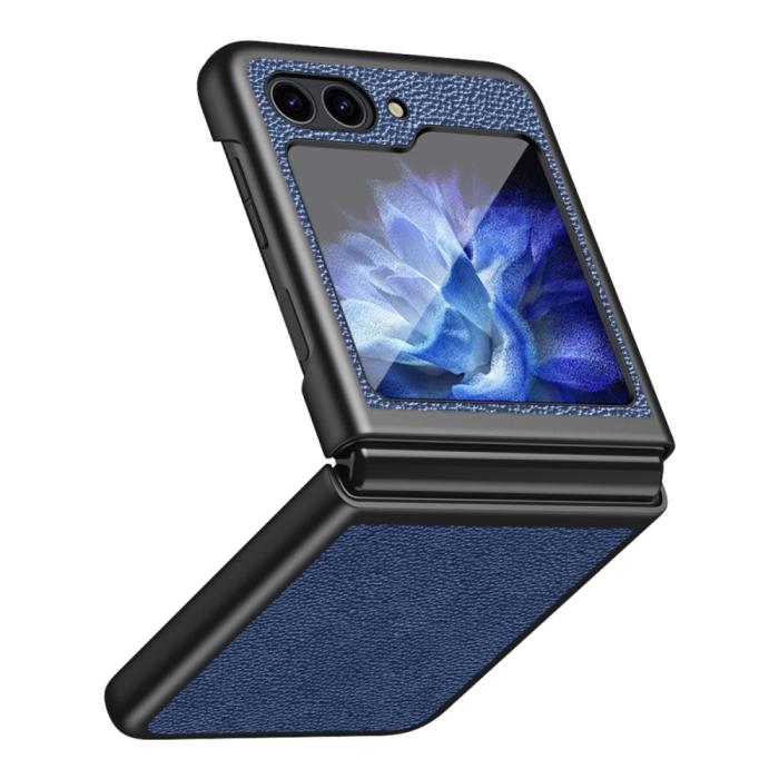 Bild 3, Samsung Galaxy Z Flip 5 Skal Litchi Läder Safirblå