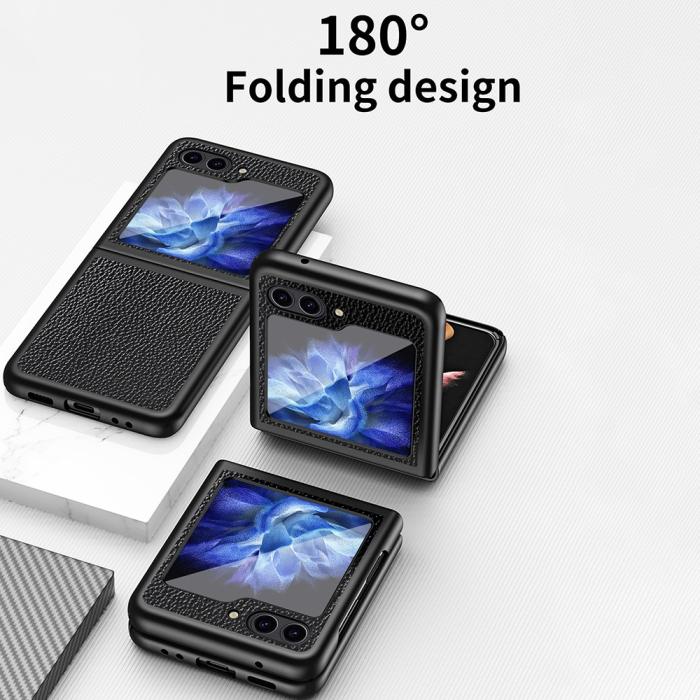 Bild 4, Samsung Galaxy Z Flip 5 Skal Litchi Läder Safirblå