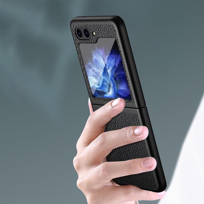 Bild 5, Samsung Galaxy Z Flip 5 Skal Litchi Läder Safirblå