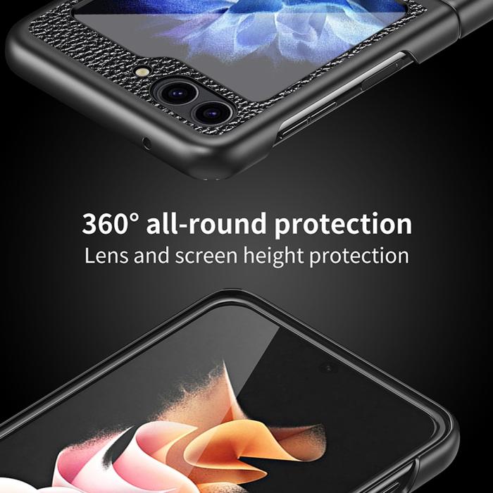 Bild 6, Samsung Galaxy Z Flip 5 Skal Litchi Läder Safirblå