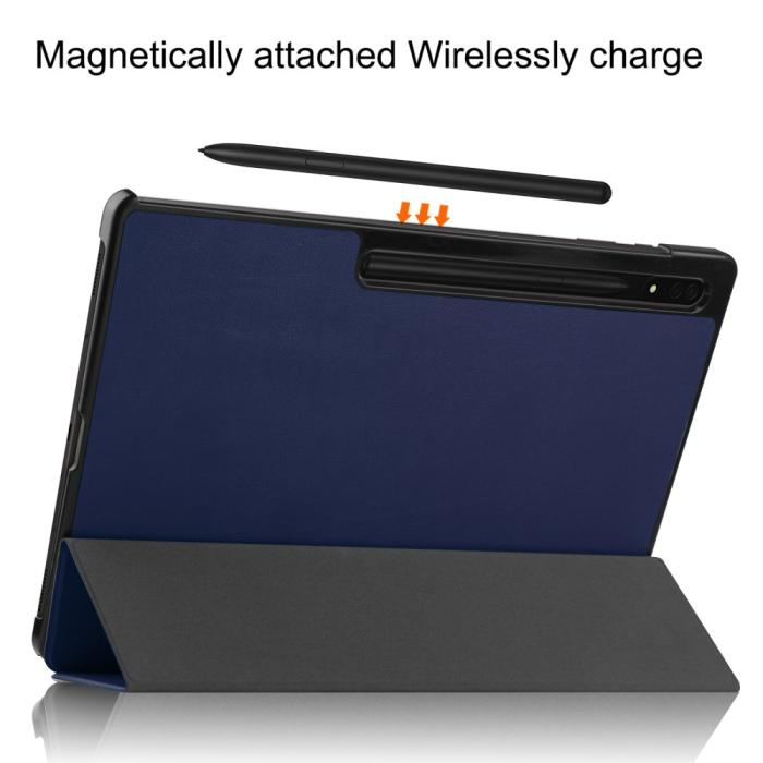 Bild 4, Samsung Galaxy Tab S9 Ultra Fodral Tri-Fold Läder Blå