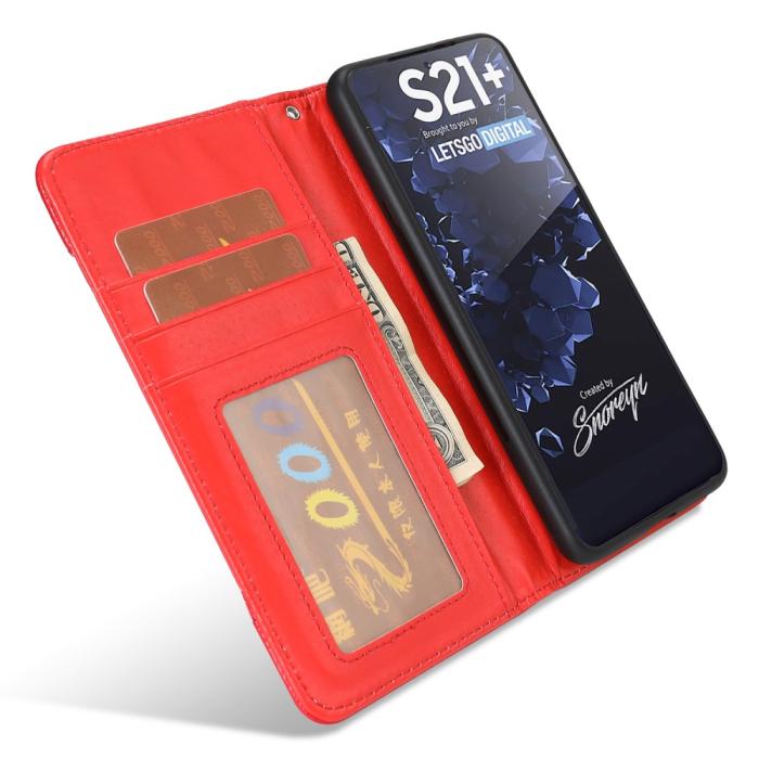 Bild 5, Samsung Galaxy S21 Plus - 2in1 Litchi Magnet Fodral - Röd