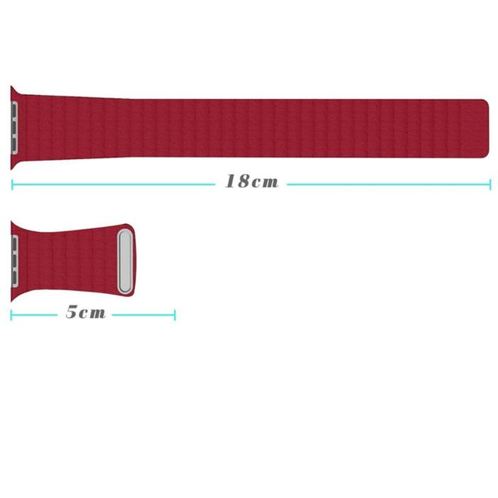 Bild 3, Magnetisk Loop Armband I Äkta Läder Apple Watch 44/42 mm Röd