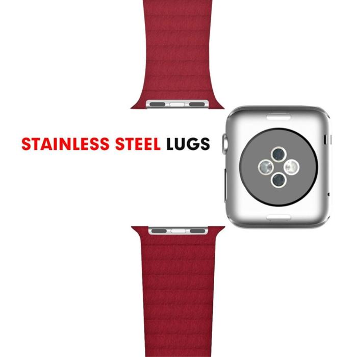 Bild 5, Magnetisk Loop Armband I Äkta Läder Apple Watch 44/42 mm Röd