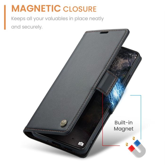 Bild 6, CASEME Xiaomi 14 Fodral RFID Litchi Läder Svart