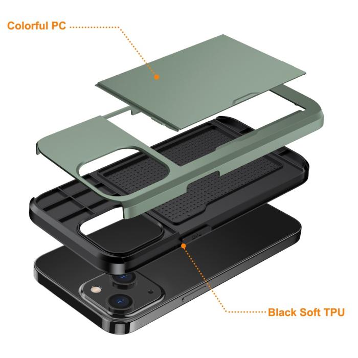 Bild 5, iPhone 15 Skal Hybrid Med Kortfack Militär Grön