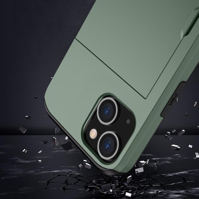 Bild 6, iPhone 15 Skal Hybrid Med Kortfack Militär Grön