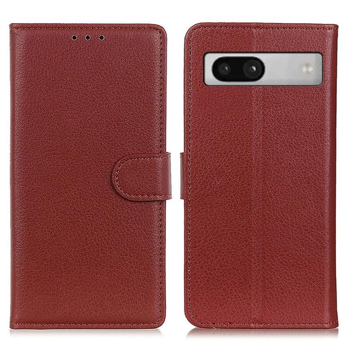 Bild 1, Google Pixel 7A Fodral Litchi Läder Brun