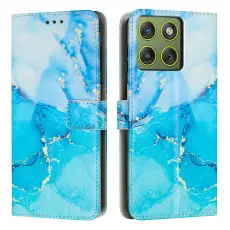 Motorola Edge 70 Fodral L&auml;der Marmor Bl&aring; / Gr&ouml;n