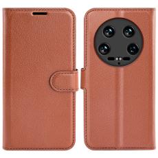 Xiaomi 14 Ultra Fodral Litchi L&auml;der Brun