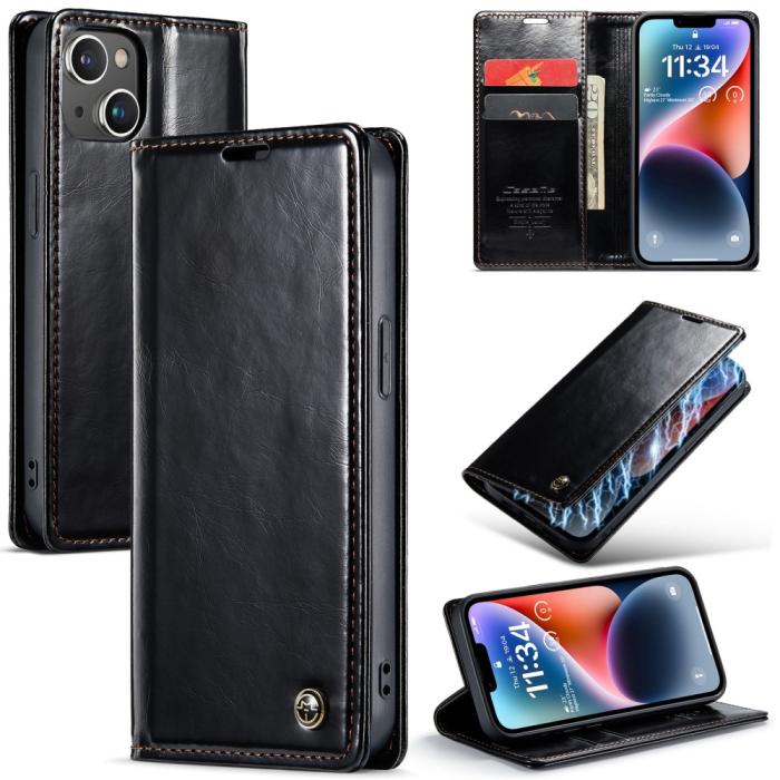 Bild 1, CASEME iPhone 15 Plus Fodral Oil Wax Flip Svart
