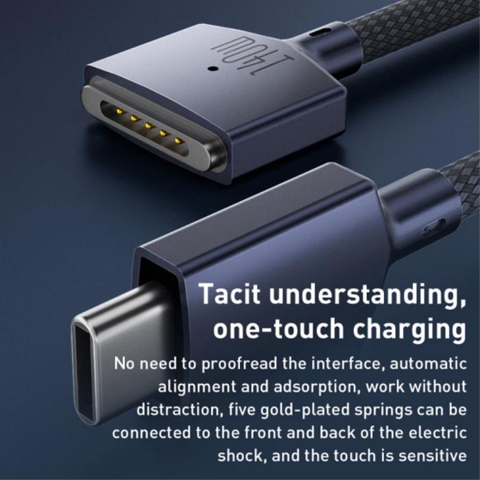 Bild 2, 2m 140W PD USB-C - MagSafe 3 Magnetisk Nylon Kabel Blå