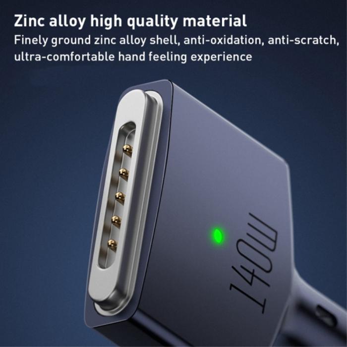 Bild 3, 2m 140W PD USB-C - MagSafe 3 Magnetisk Nylon Kabel Blå