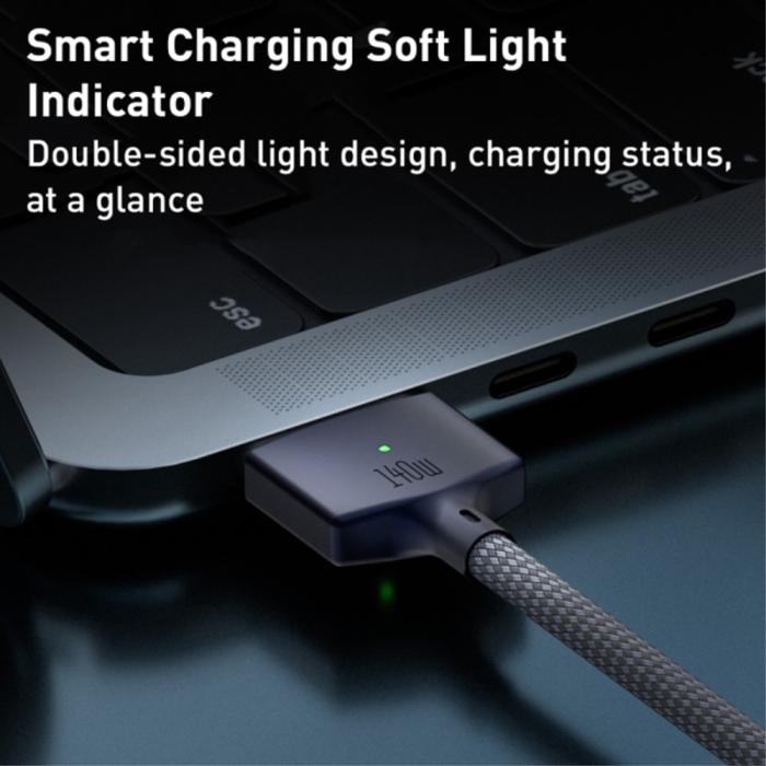Bild 4, 2m 140W PD USB-C - MagSafe 3 Magnetisk Nylon Kabel Blå