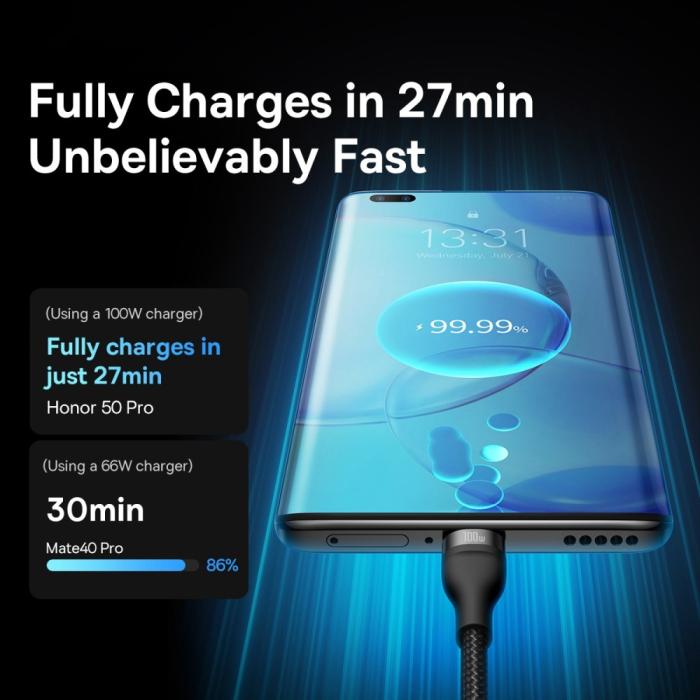Bild 5, BASEUS 1.2 m 100W 3in1 USB-C/Lightning/MicroUSB Svart