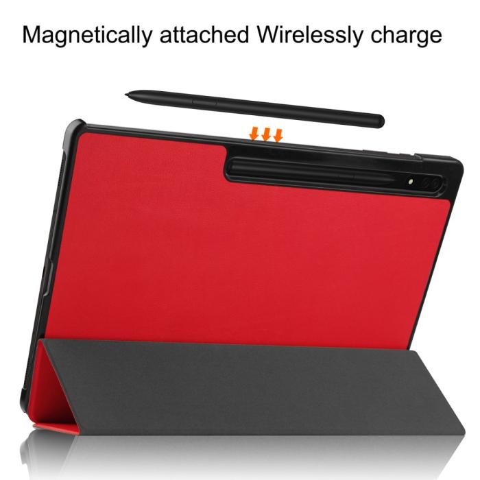 Bild 4, Samsung Galaxy Tab S9 Ultra Fodral Tri-Fold Läder Röd