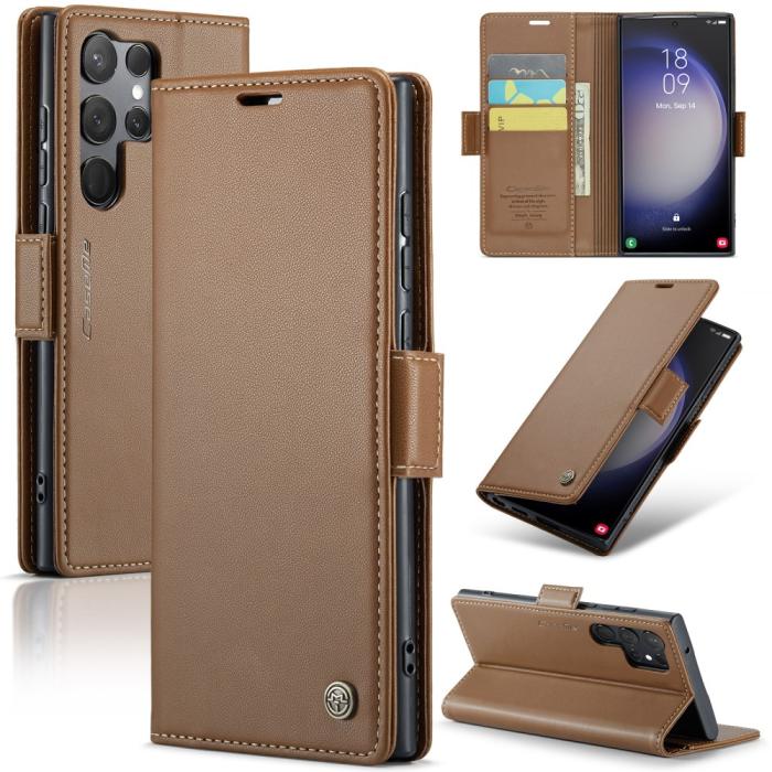 Bild 1, CASEME Galaxy S24 Ultra Fodral Slim Litchi Läder Brun