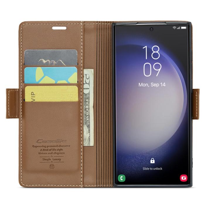 Bild 2, CASEME Galaxy S24 Ultra Fodral Slim Litchi Läder Brun